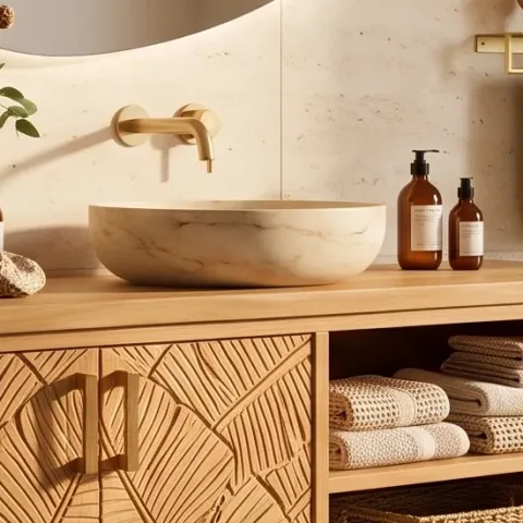 Decorative tray on the vanity top