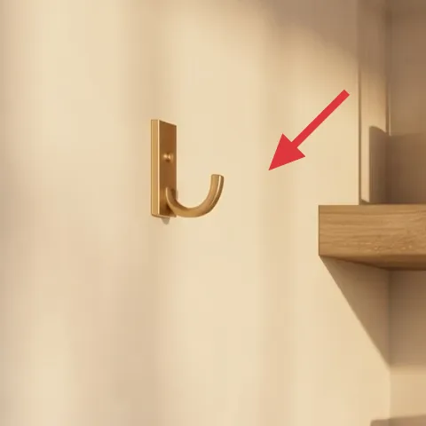 gold wall hook near the shelf