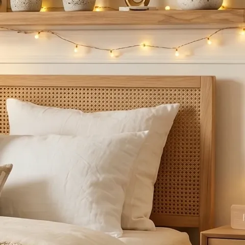small white candle on the shelf