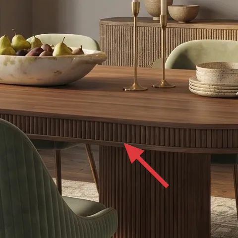 round dining table with wood pedestal base ribbed texture
