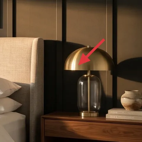 brass-based table lamp on the right bedside table