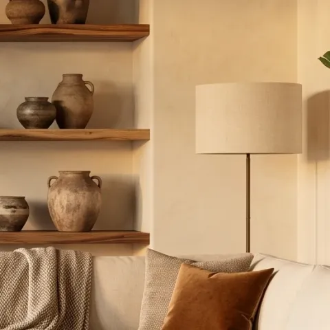 floor lamp with beige shade