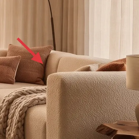 Throw pillows in cream and rust tones