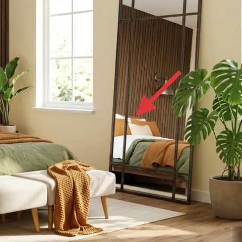 large freestanding floor mirror with black frame