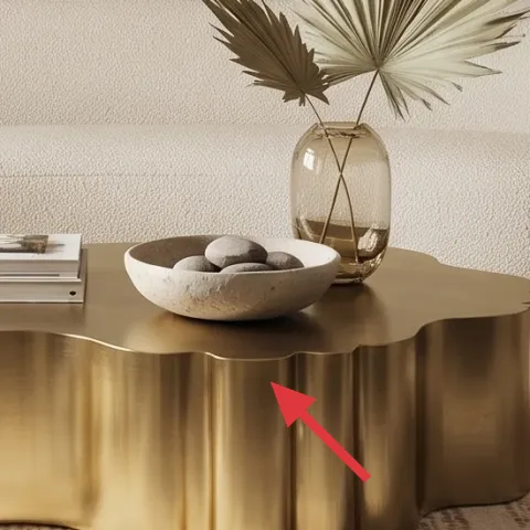 gold decorative tray on coffee table