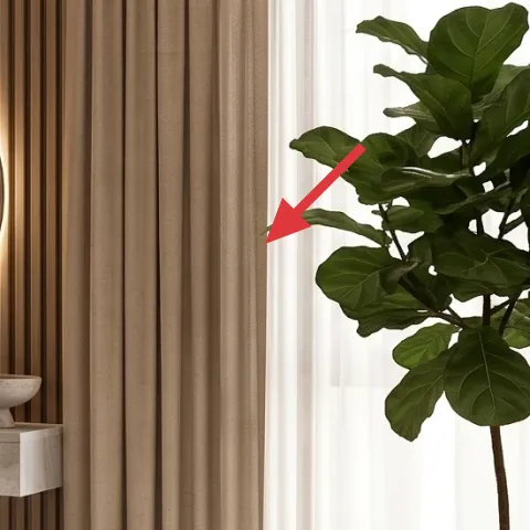 curtain panel pair (sheer + brown drapes)