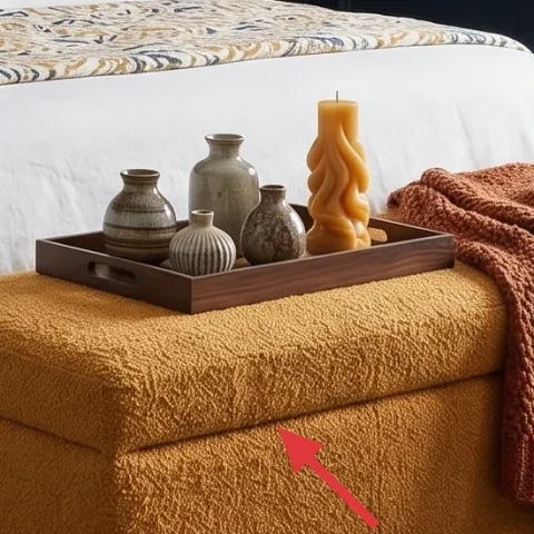 Upholstered bench at foot of bed